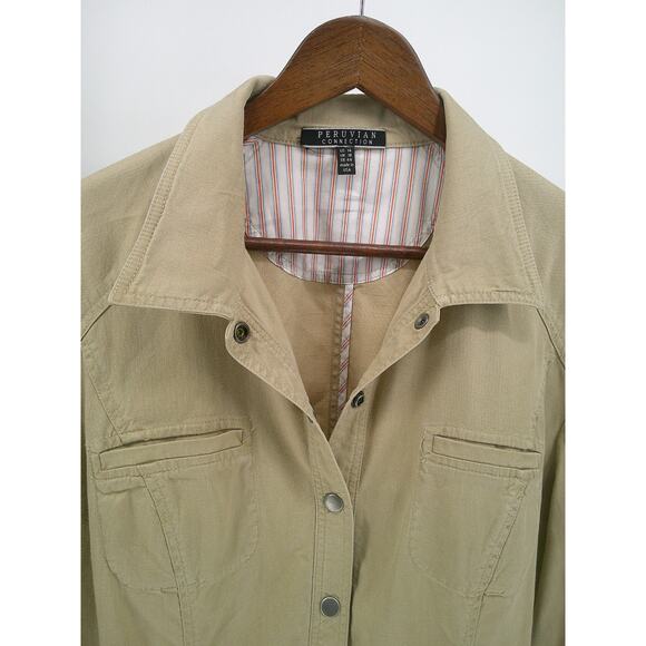 Peruvian Connection Women's Sz 14 Beige Linen Blend Snap Closure Classic Jacket - Picture 2 of 11